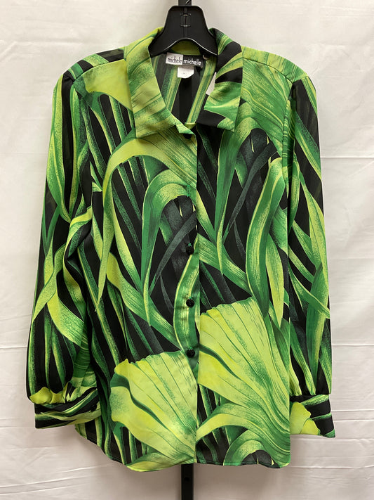 Tropical Print Top Long Sleeve Clothes Mentor, Size L