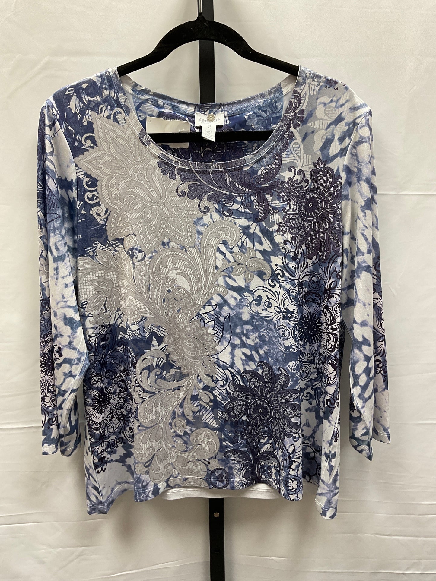Blue & Silver Top 3/4 Sleeve Zenergy By Chicos, Size L
