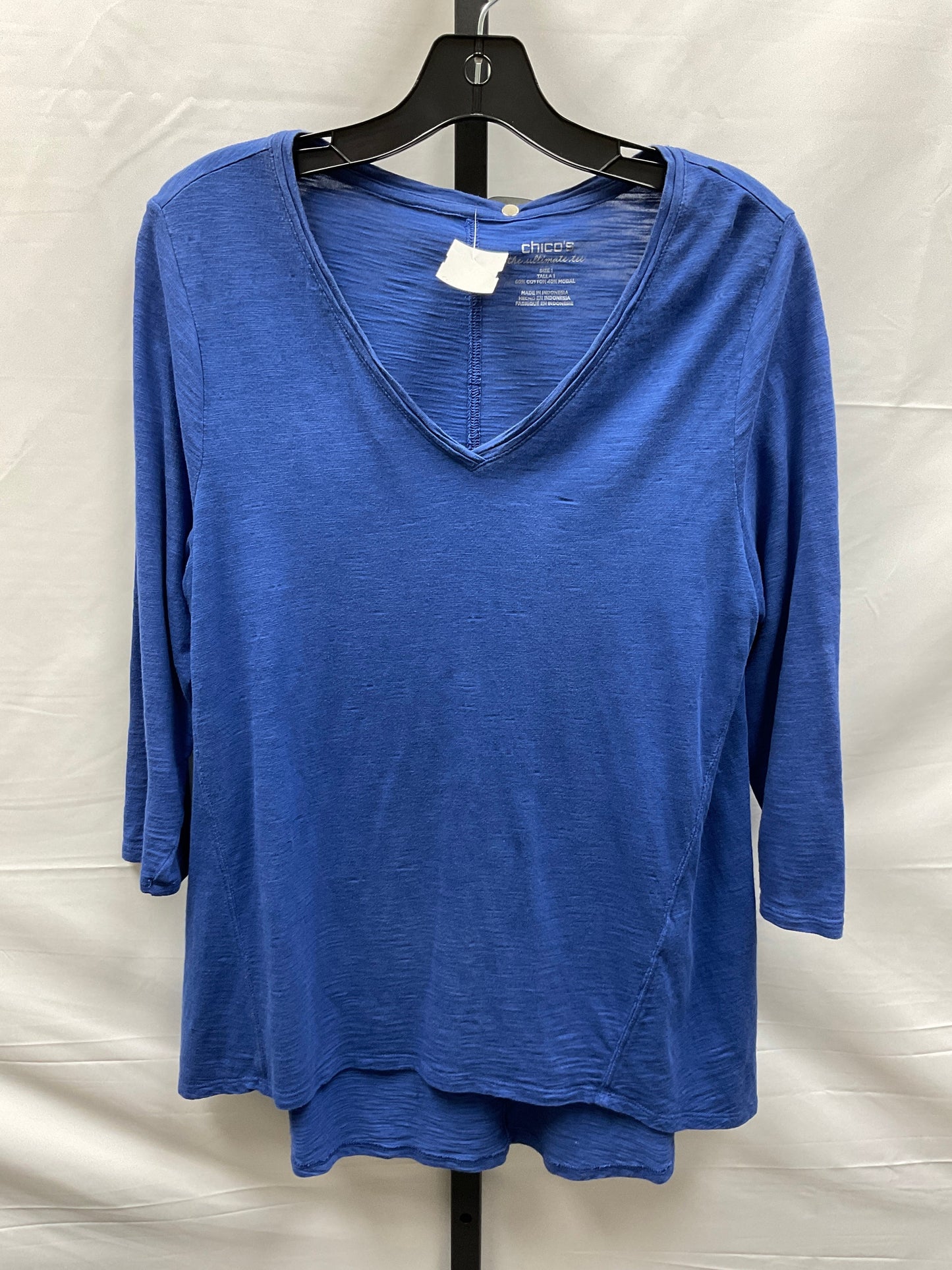 Blue Top 3/4 Sleeve Basic Chicos, Size M