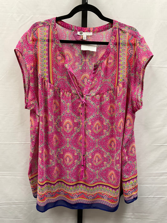 Paisley Print Top Short Sleeve Dr2, Size 3x