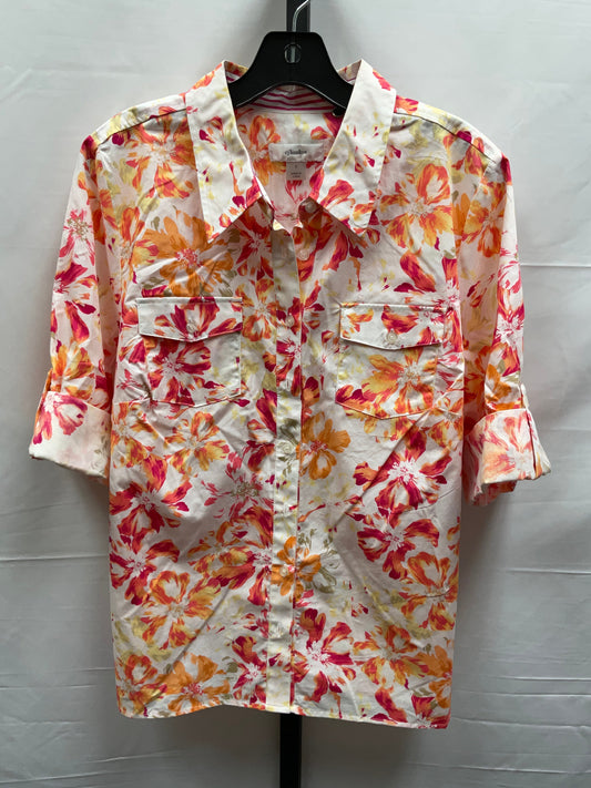 Floral Print Top Short Sleeve Cj Banks, Size Xl