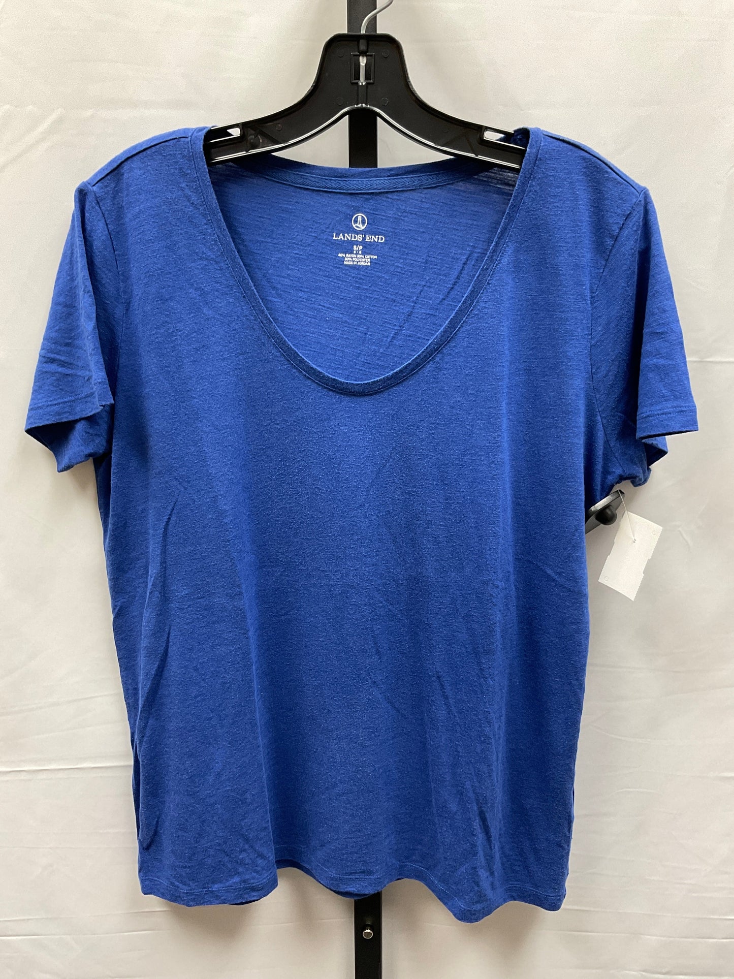 Blue Top Short Sleeve Basic Lands End, Size Petite   S