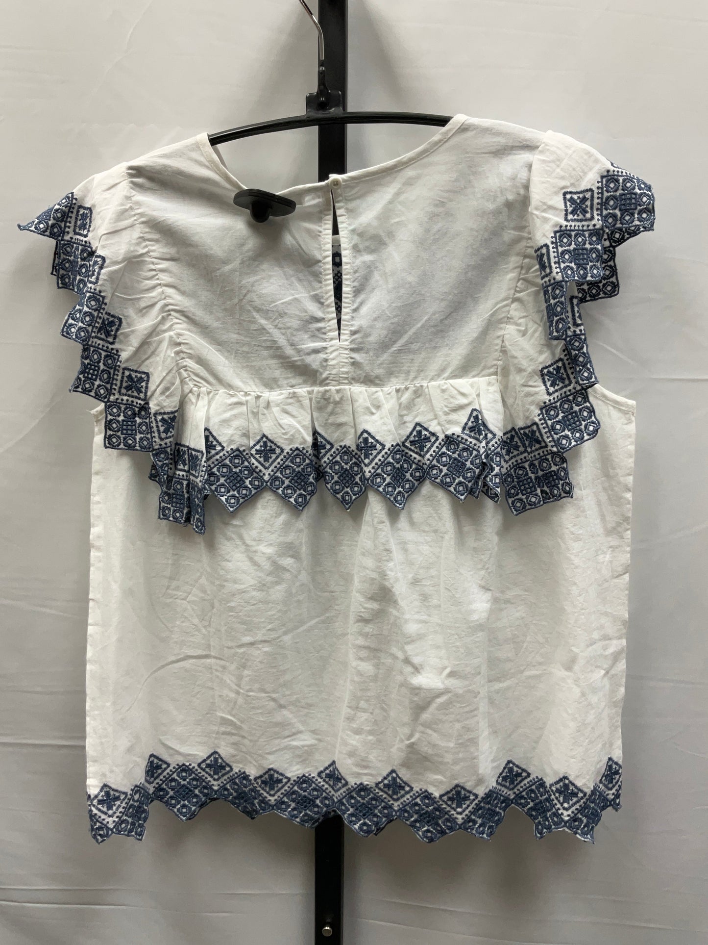 Blue & White Top Short Sleeve Clothes Mentor, Size M