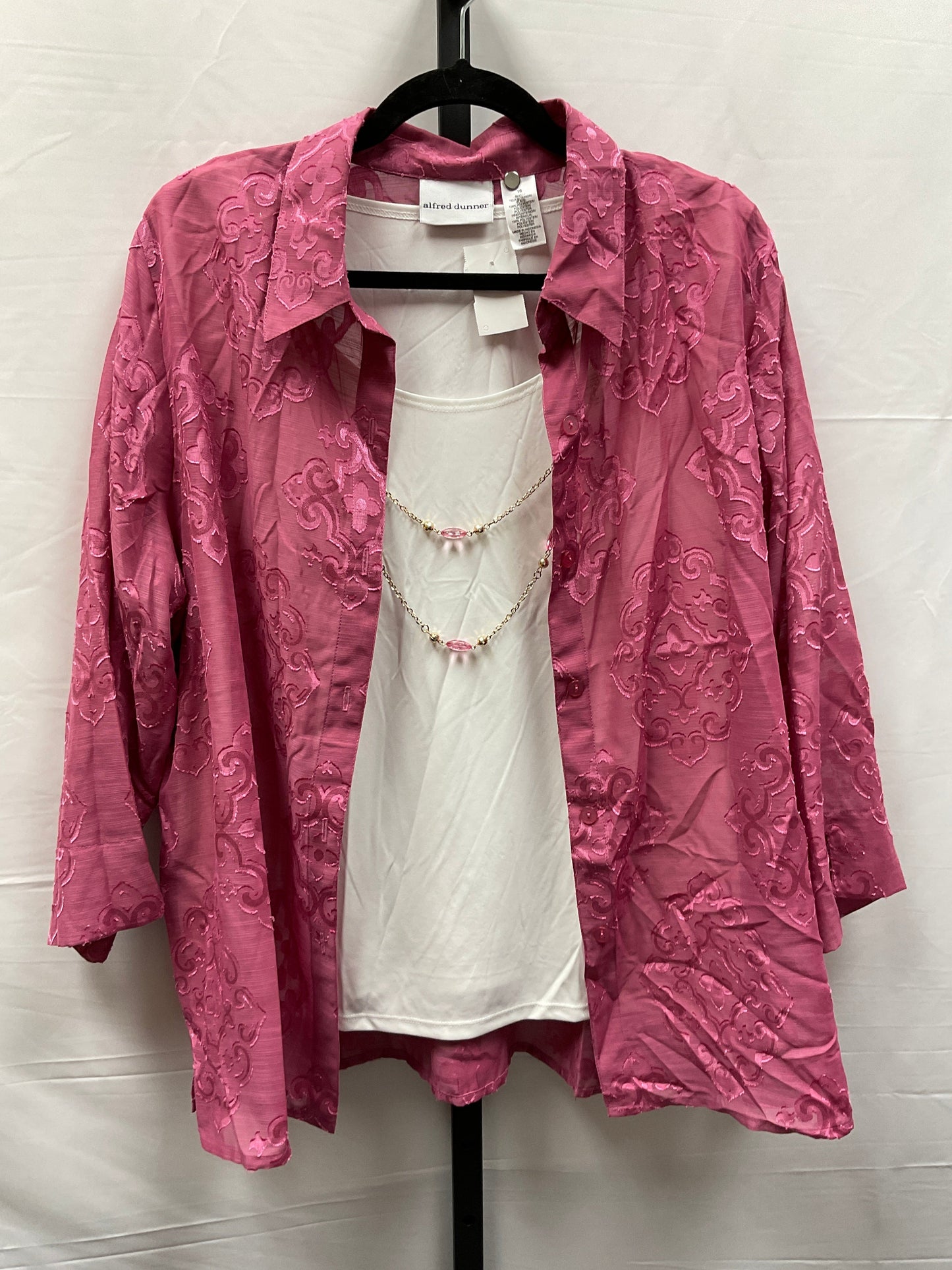 Pink & White Top Long Sleeve Alfred Dunner, Size Xl