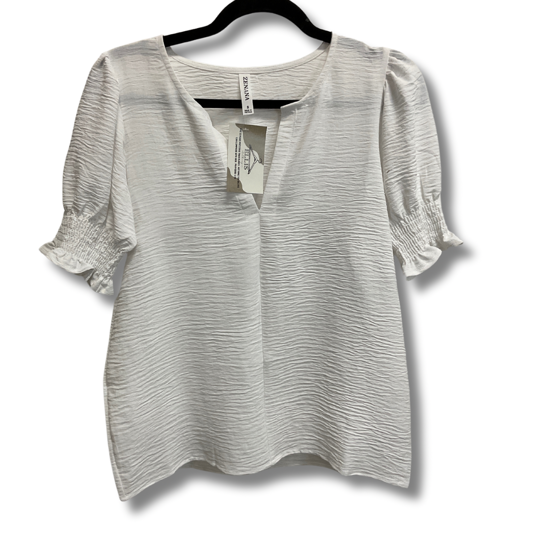 Top Short Sleeve By Zenana Outfitters In White, Size: S