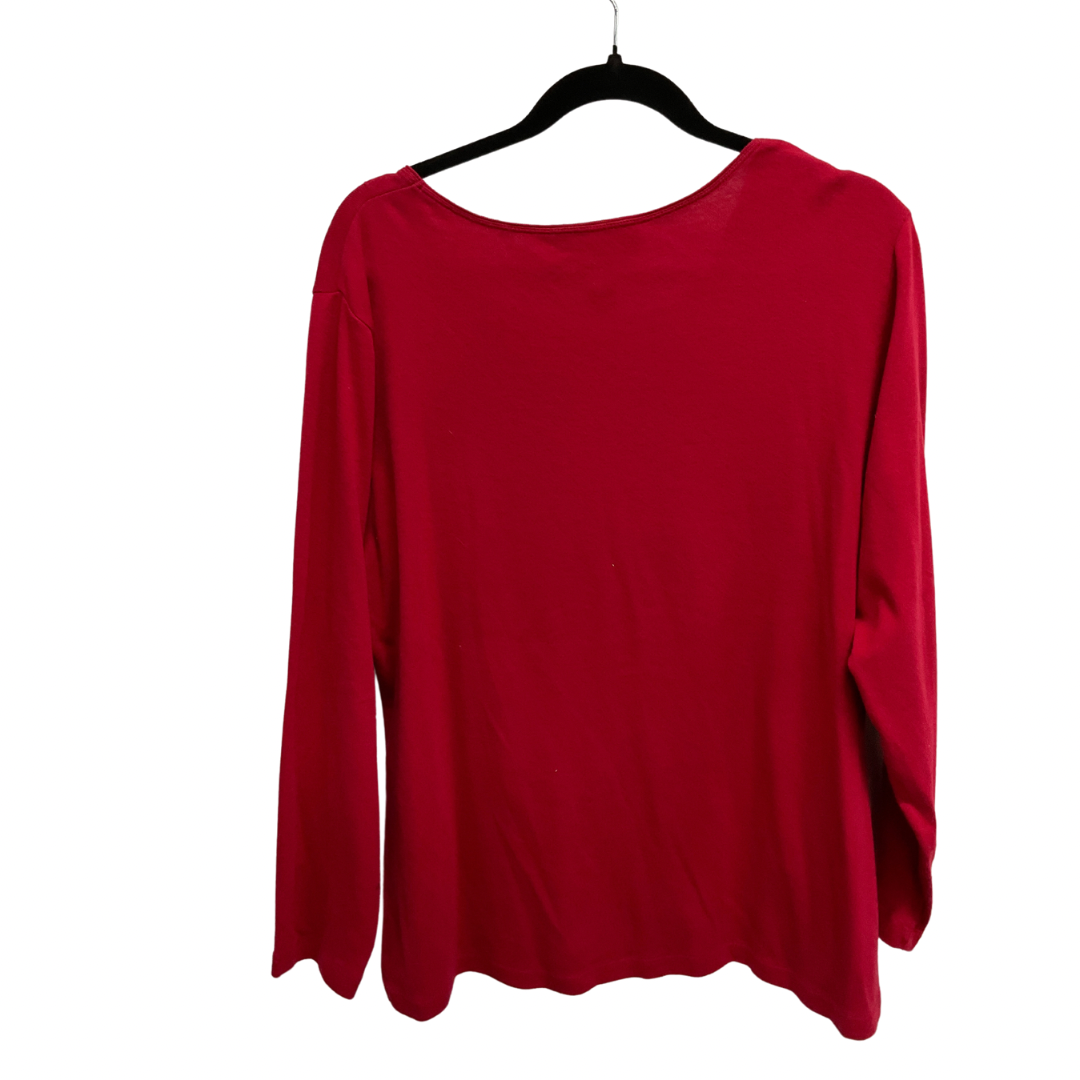 Top Long Sleeve By Karen Scott In Red & Silver, Size: 1x