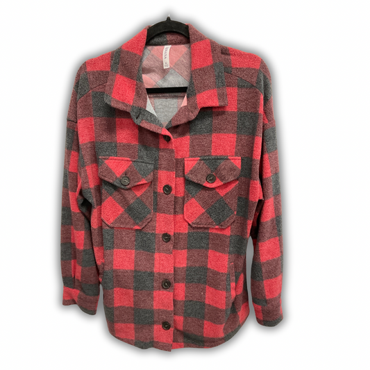 Jacket Shirt By Zenana Outfitters In Plaid Pattern, Size: S