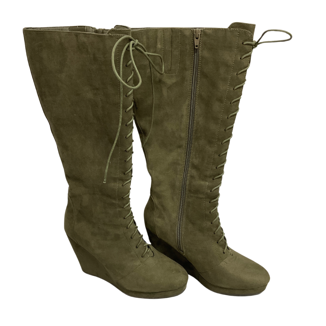 Boots Knee Heels By Cato In Green, Size: 11