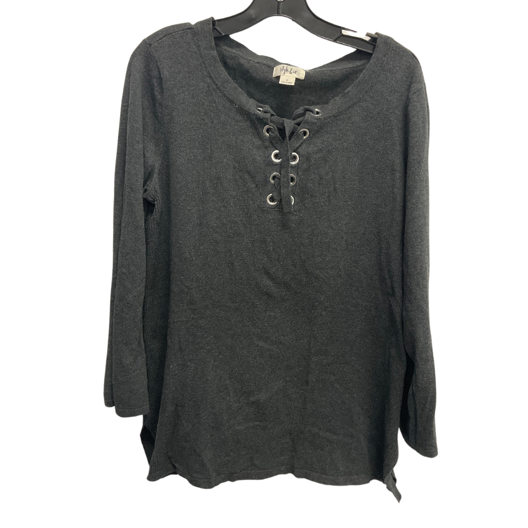 Top Long Sleeve By Style And Company In Grey, Size: L