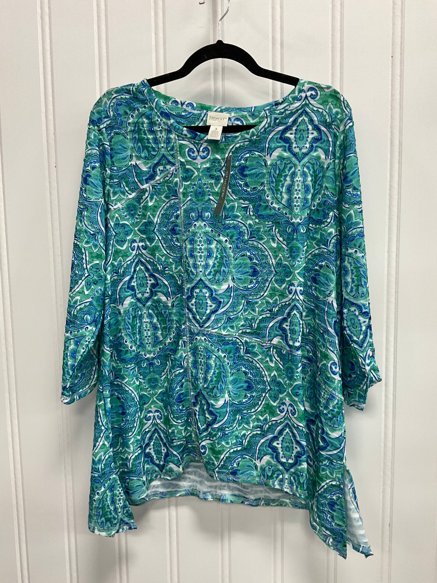 Top Long Sleeve By Zenergy By Chicos In Blue & Green, Size: Xl