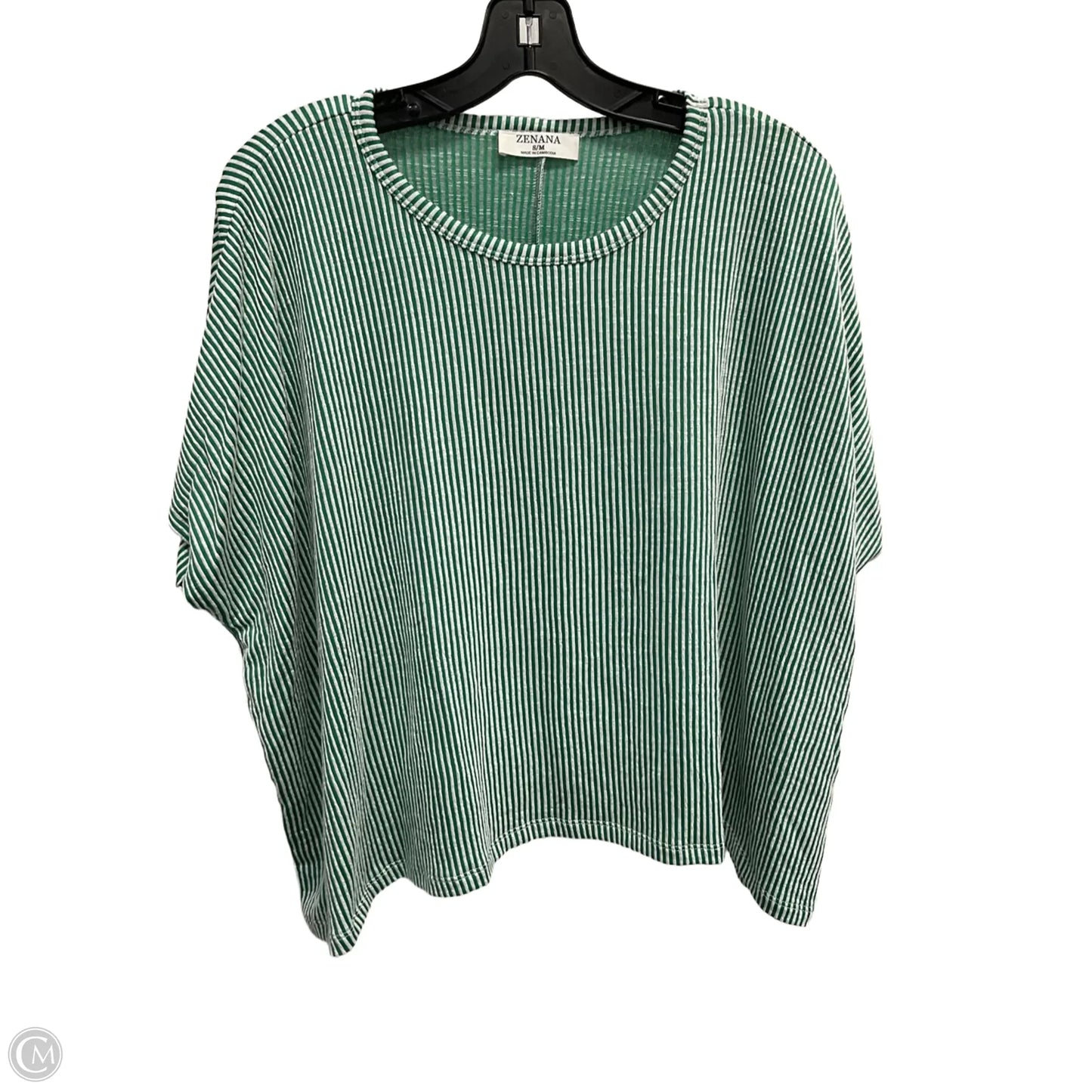 Top Short Sleeve Basic By Zenana Outfitters In Green & White, Size: S