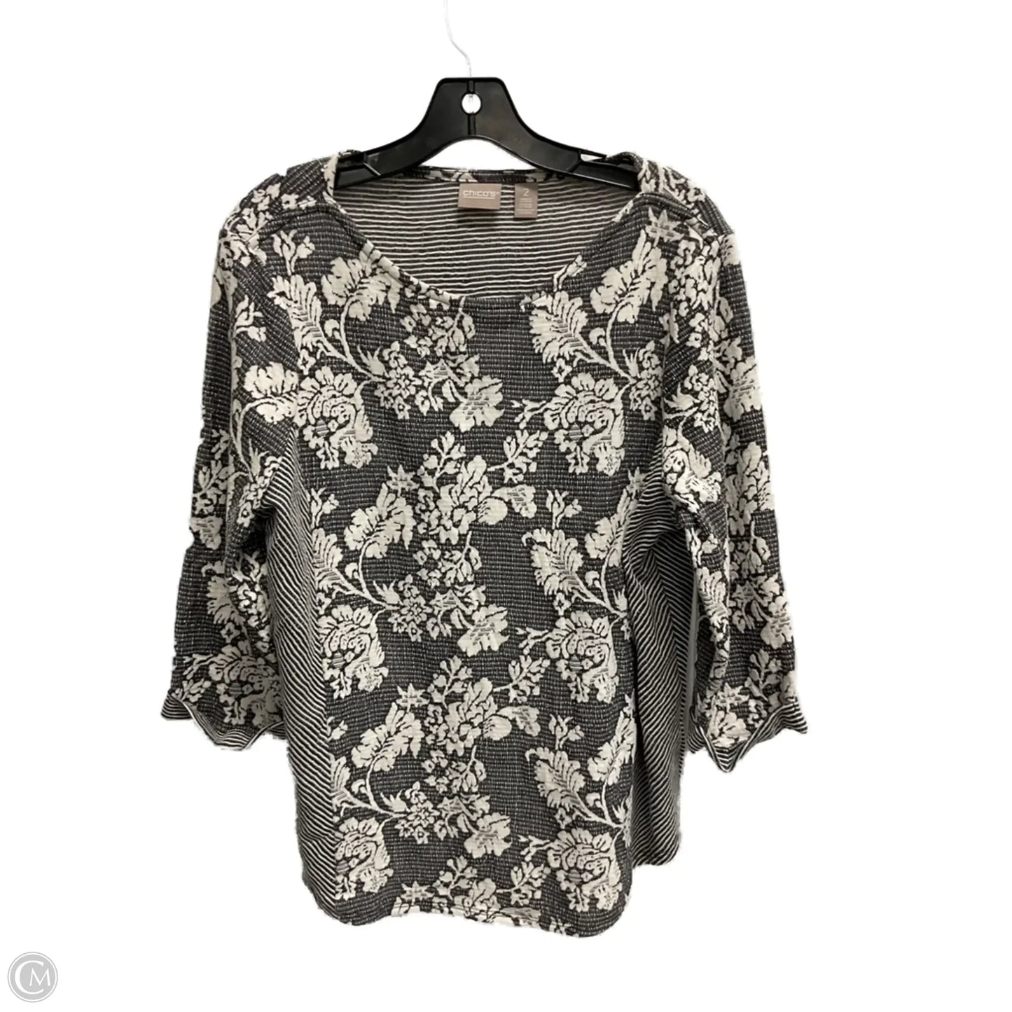 Top 3/4 Sleeve By Chicos In Striped Pattern, Size: L