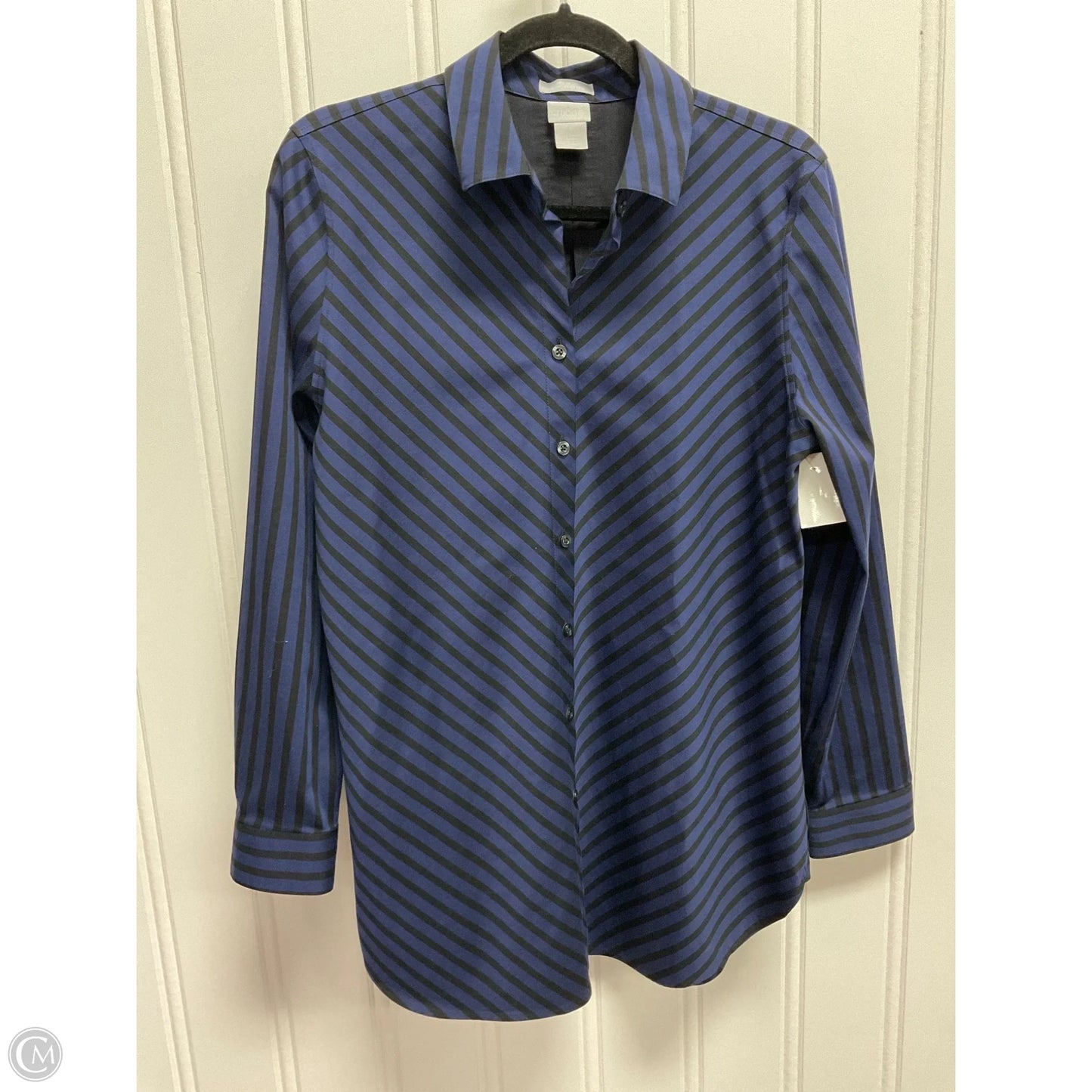 Blouse Long Sleeve By Chicos In Striped Pattern, Size: M