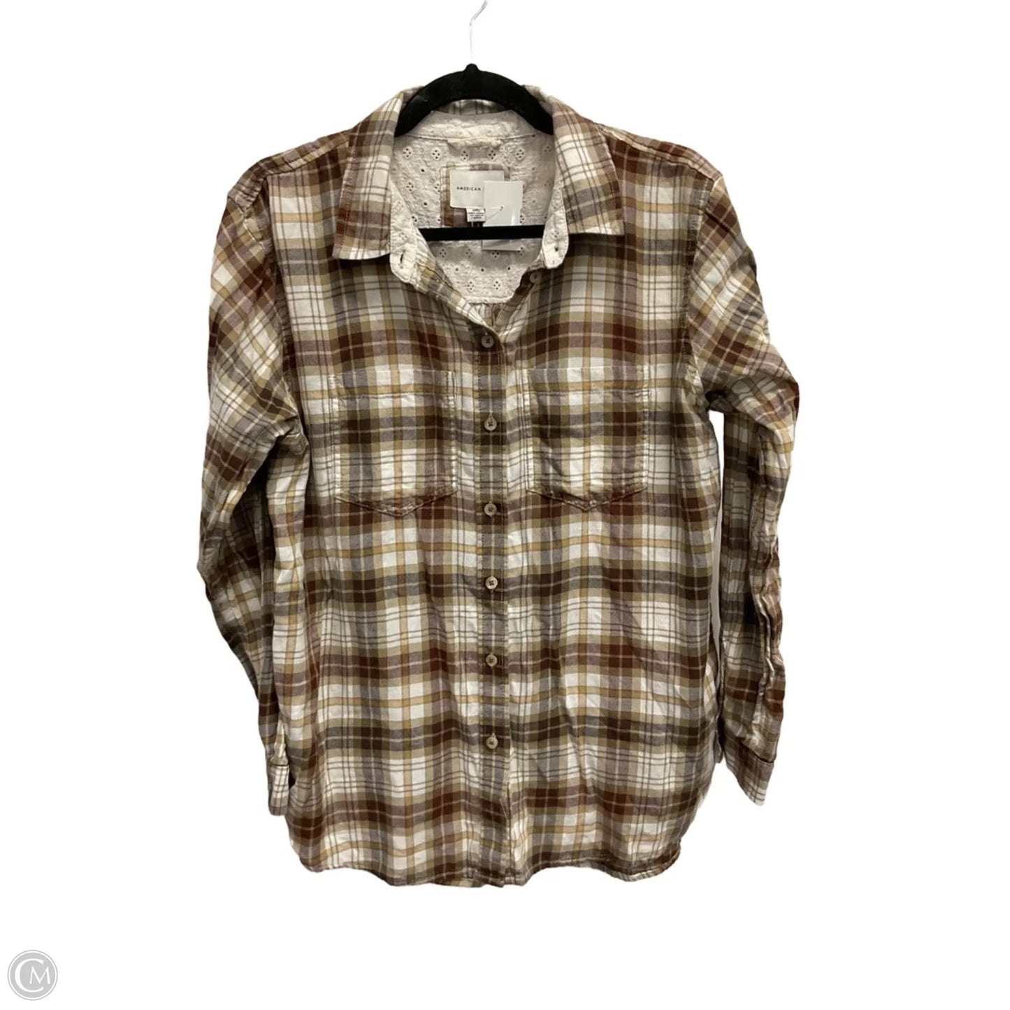 Top Long Sleeve By American Eagle In Plaid Pattern, Size: S