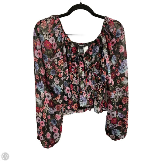 Blouse Long Sleeve By Express In Floral Print, Size: Xs