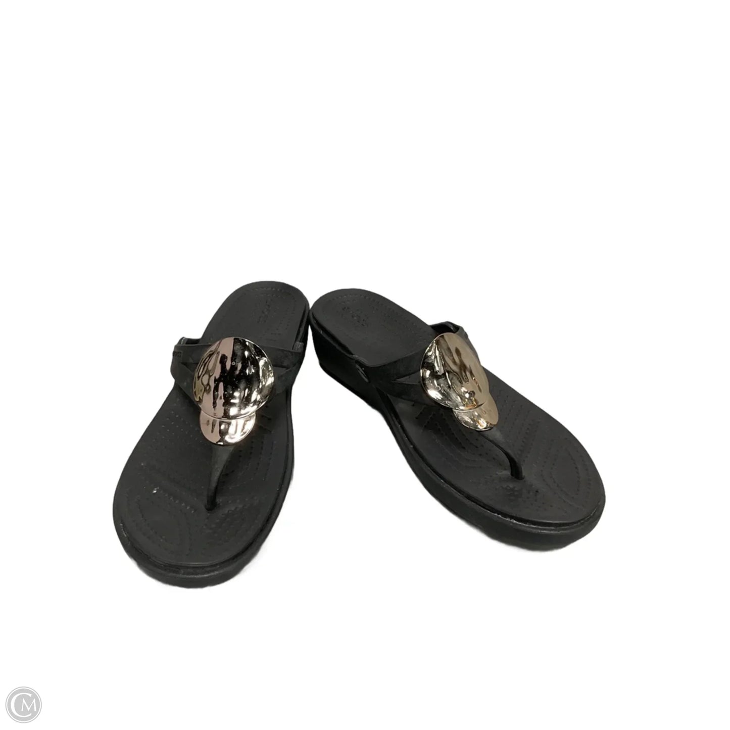 Sandals Heels Wedge By Crocs In Black, Size: 8