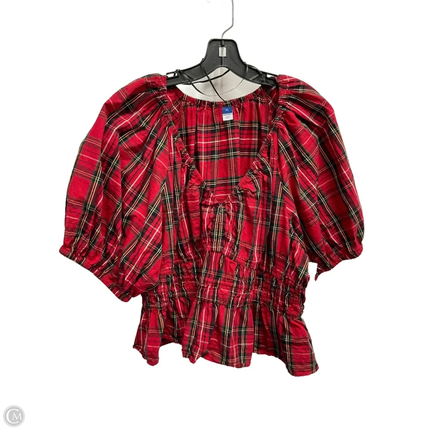Top Short Sleeve By Old Navy In Plaid Pattern, Size: Xl