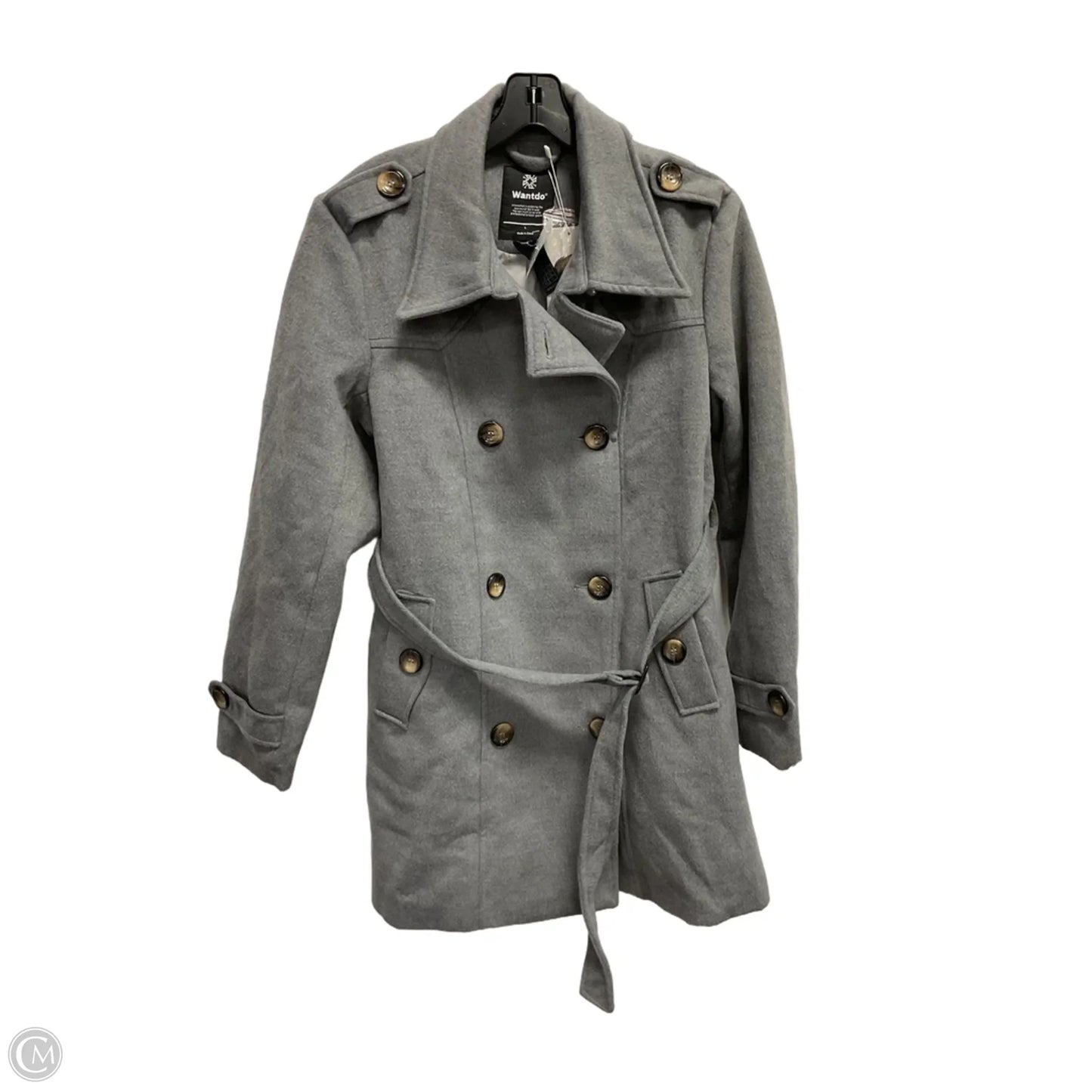Coat Peacoat By Clothes Mentor In Grey, Size: L