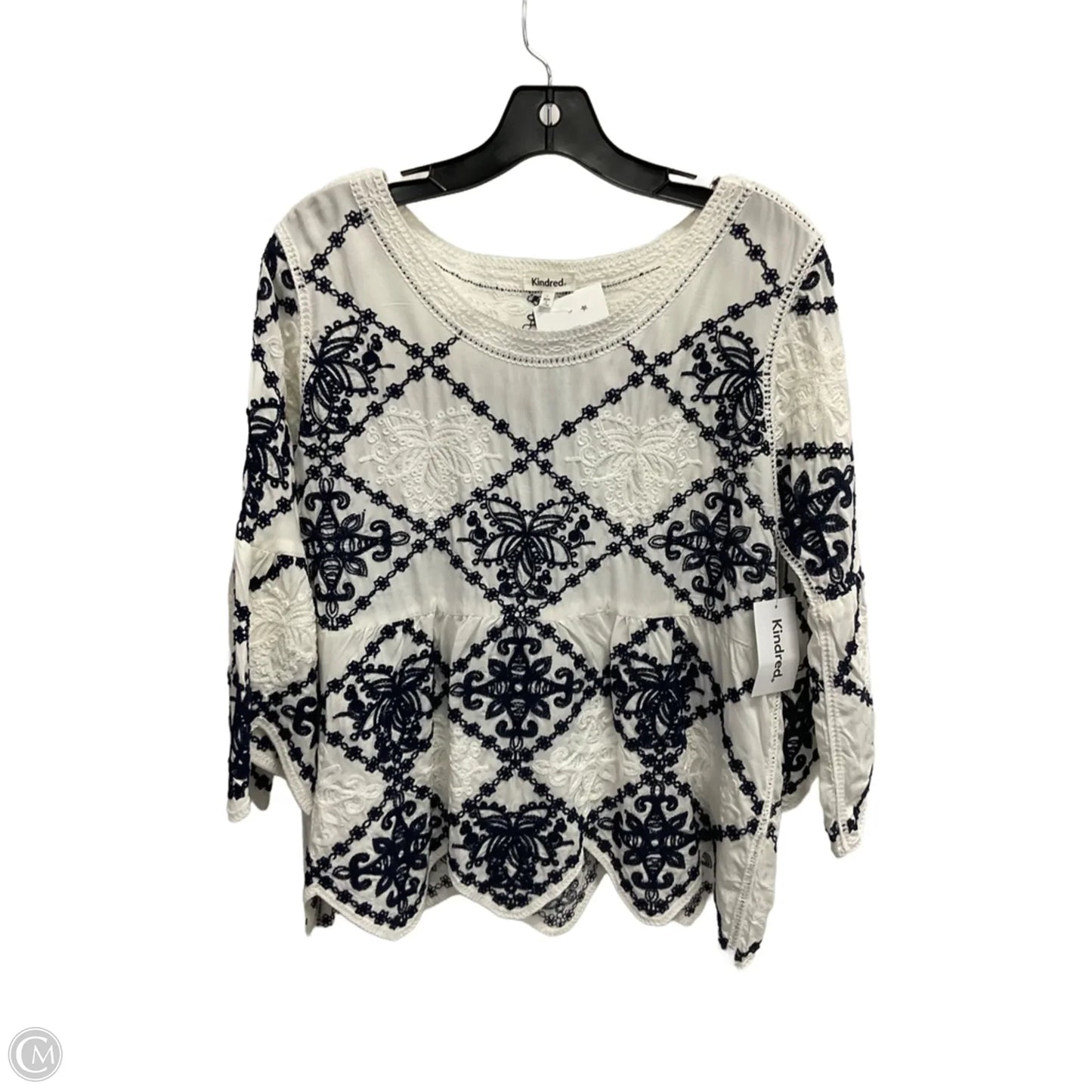 Top Long Sleeve By Clothes Mentor In Blue & White, Size: L