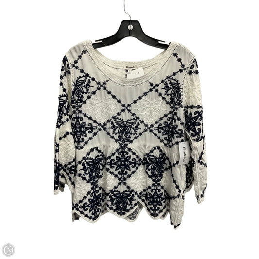 Top Long Sleeve By Clothes Mentor In Blue & White, Size: L