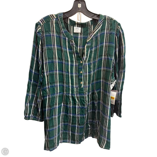 Top Long Sleeve By Croft And Barrow In Plaid Pattern, Size: Xl