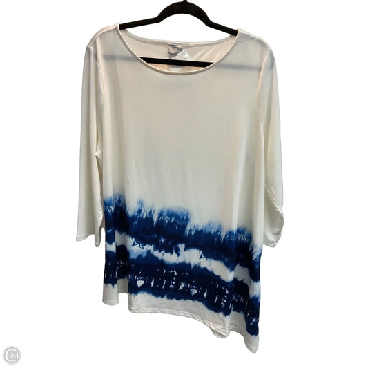 Top Long Sleeve By Chicos In Blue & White, Size: Xl