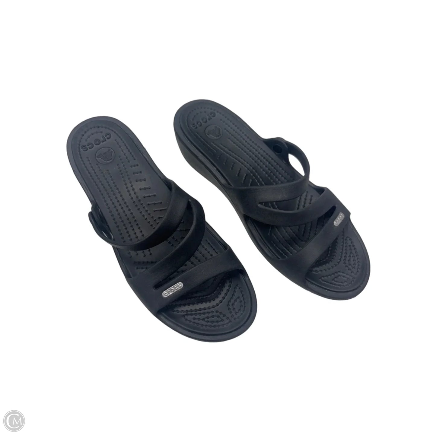 Sandals Heels Wedge By Crocs In Black, Size: 10