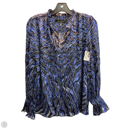 Blouse Long Sleeve By White House Black Market In Black & Blue, Size: S