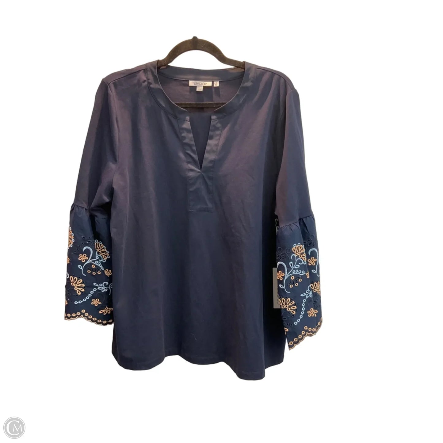 Blouse Long Sleeve By Chicos In Navy, Size: Xl