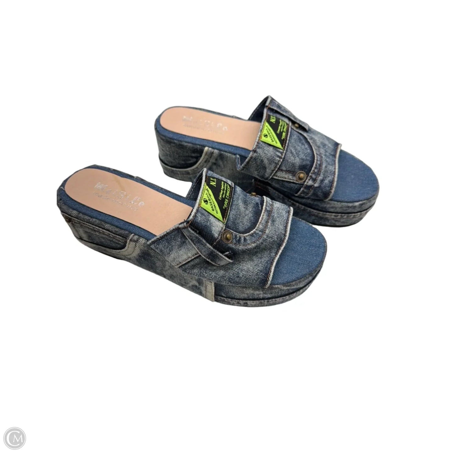 Sandals Heels Platform By Cmf In Blue Denim, Size: 10