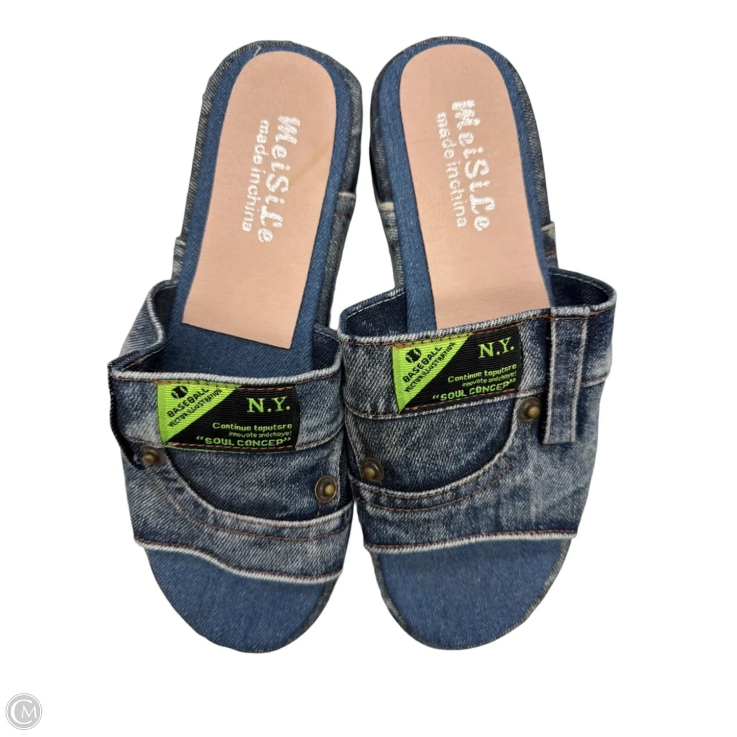 Sandals Heels Platform By Cmf In Blue Denim, Size: 10