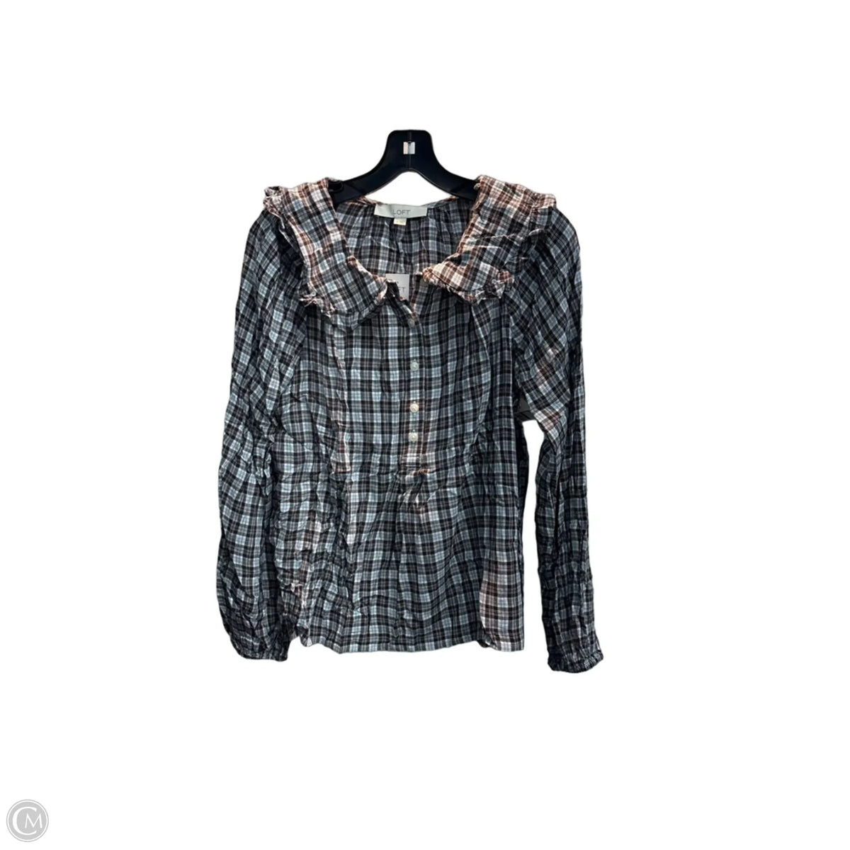 Top Long Sleeve By Loft In Plaid Pattern, Size: M