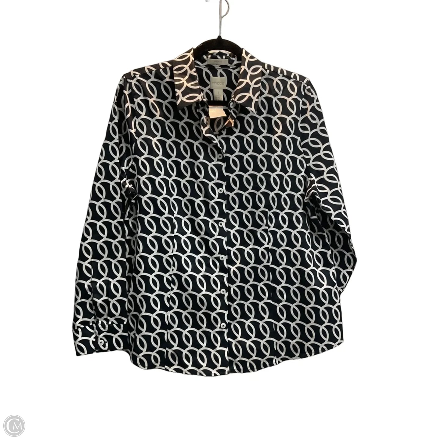 Top Long Sleeve By Chicos In Black & White, Size: M