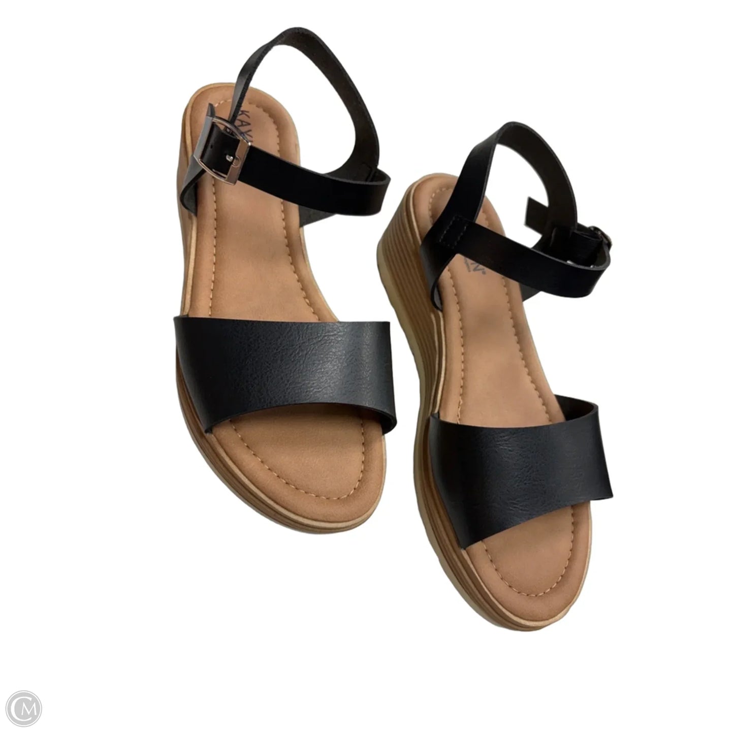 Sandals Heels Wedge By Clothes Mentor In Black, Size: 7.5