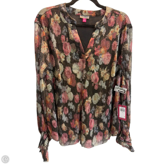 Blouse Long Sleeve By Vince Camuto In Floral Print, Size: 2x