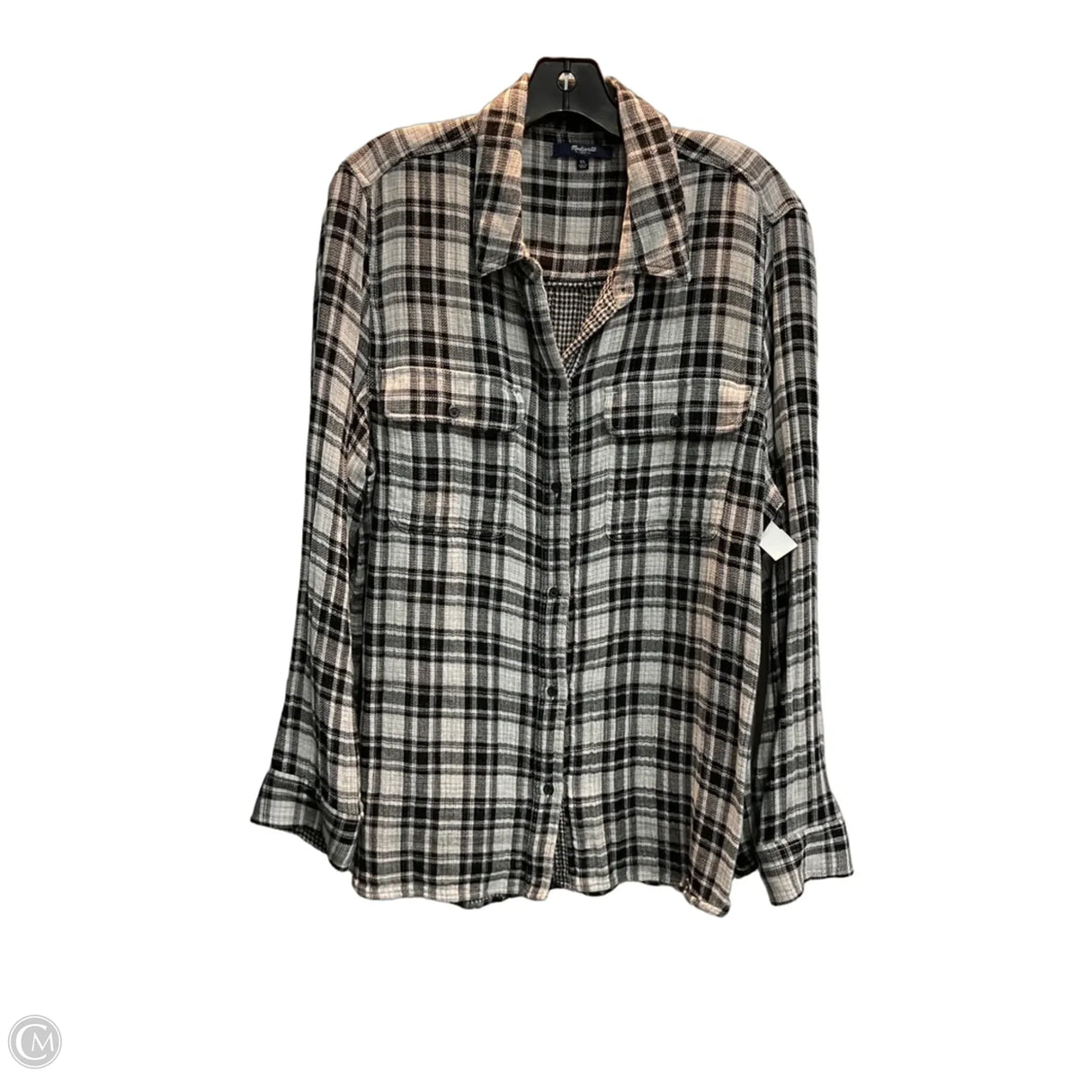 Top Long Sleeve By Madewell In Checkered Pattern, Size: Xl