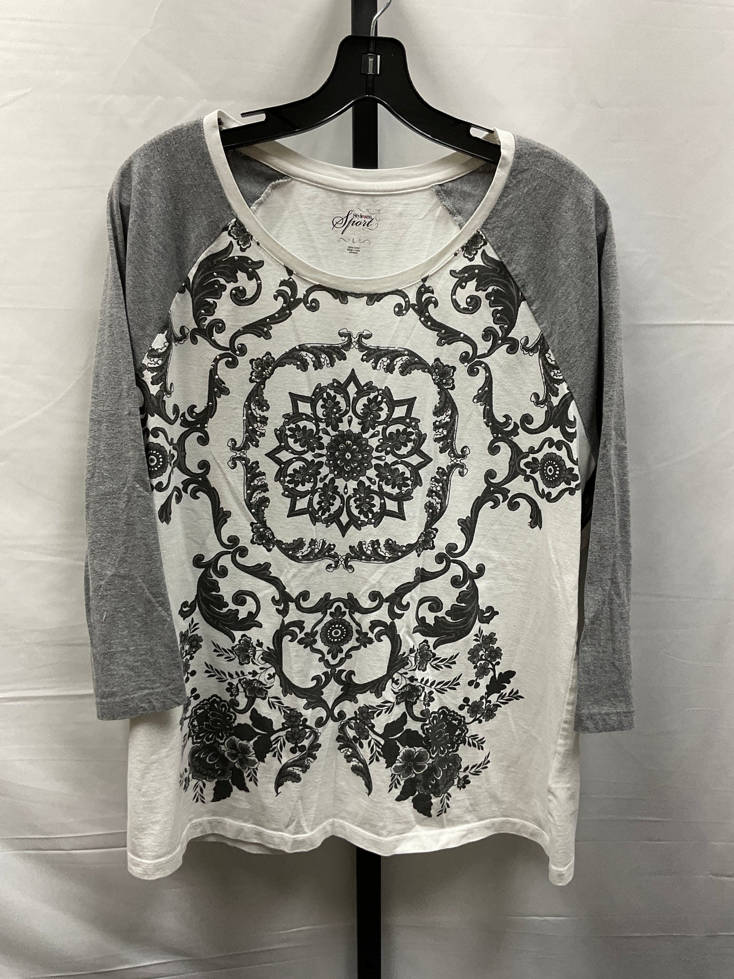 Grey & White Top Long Sleeve Style And Company, Size L