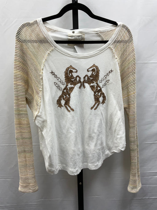 Tan & White Top Long Sleeve We The Free, Size S
