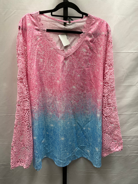 Blue & Pink Top Long Sleeve Clothes Mentor, Size 4x