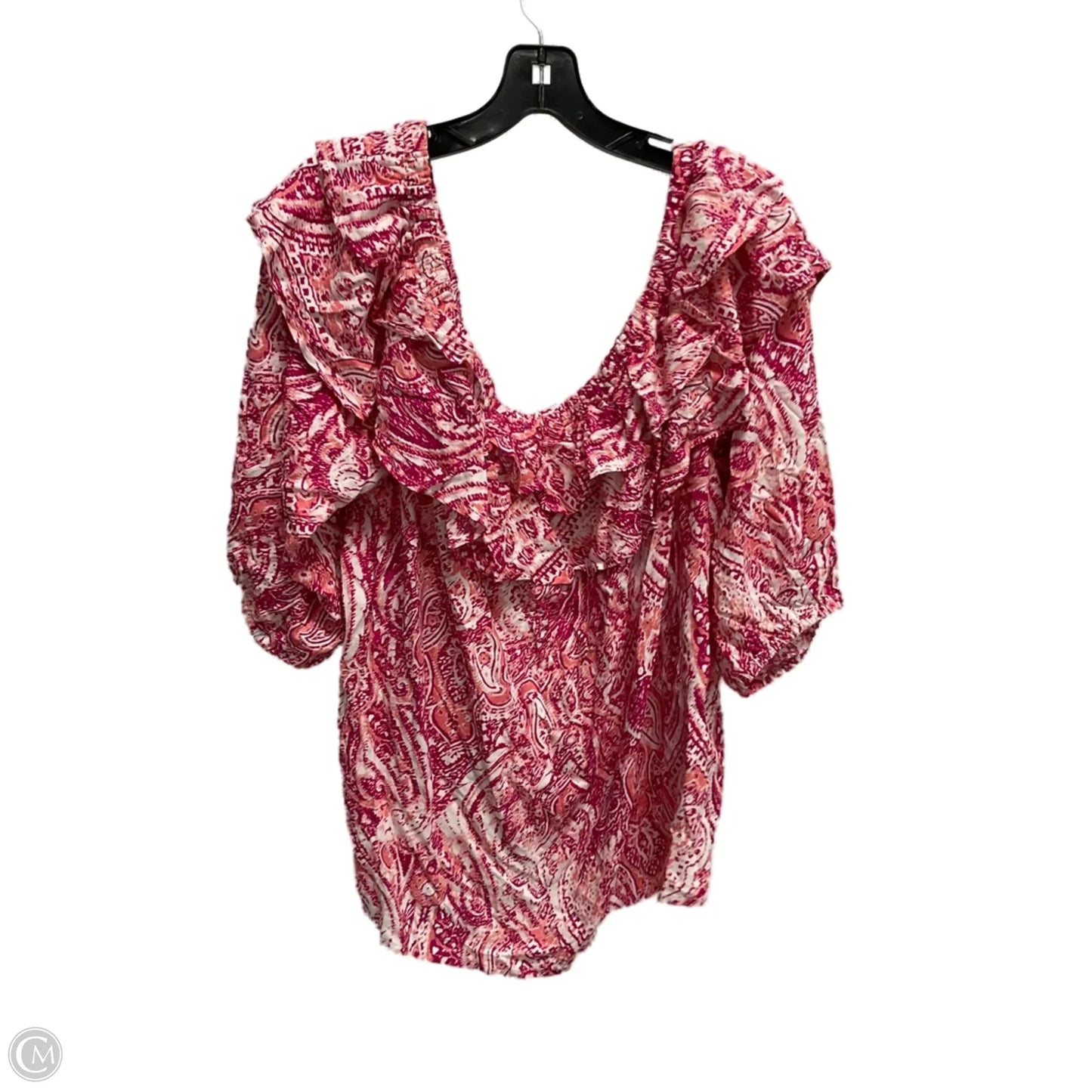 Top 3/4 Sleeve By Vince Camuto In Pink & White, Size: Xl