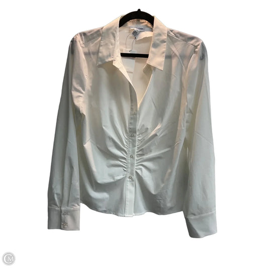 Blouse Long Sleeve By Calvin Klein In White, Size: L