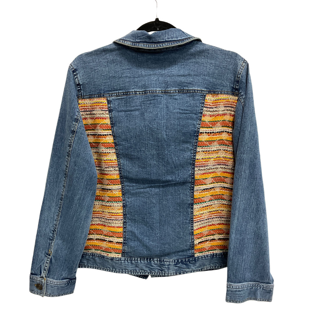 Jacket Denim By Chicos In Blue & Gold, Size: L