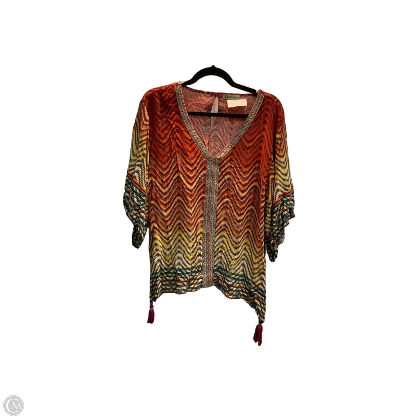 Top Short Sleeve By Democracy In Orange & Yellow, Size: M