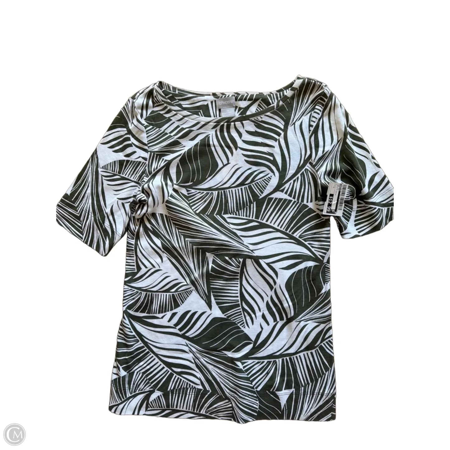 Top Short Sleeve By Chicos In Green & White, Size: S