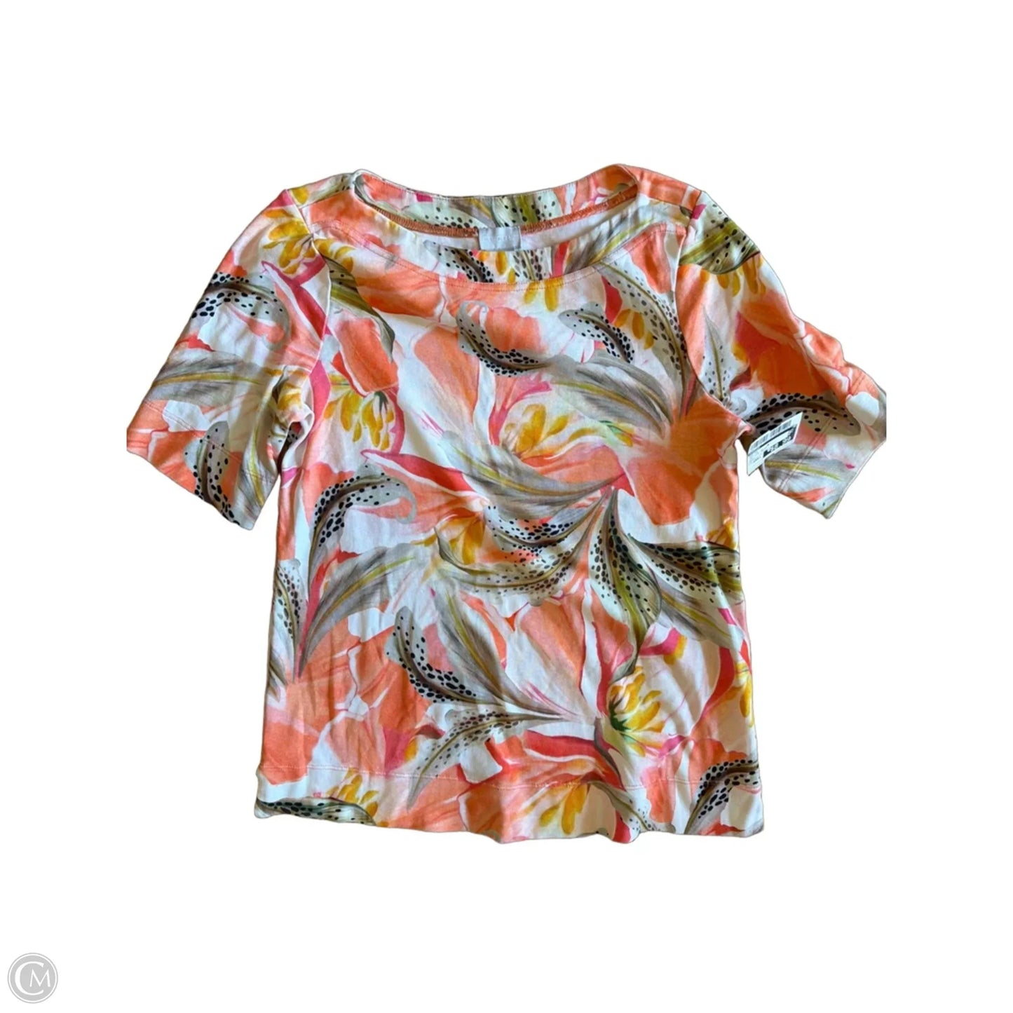 Top Short Sleeve By Chicos In Tropical Print, Size: Small
