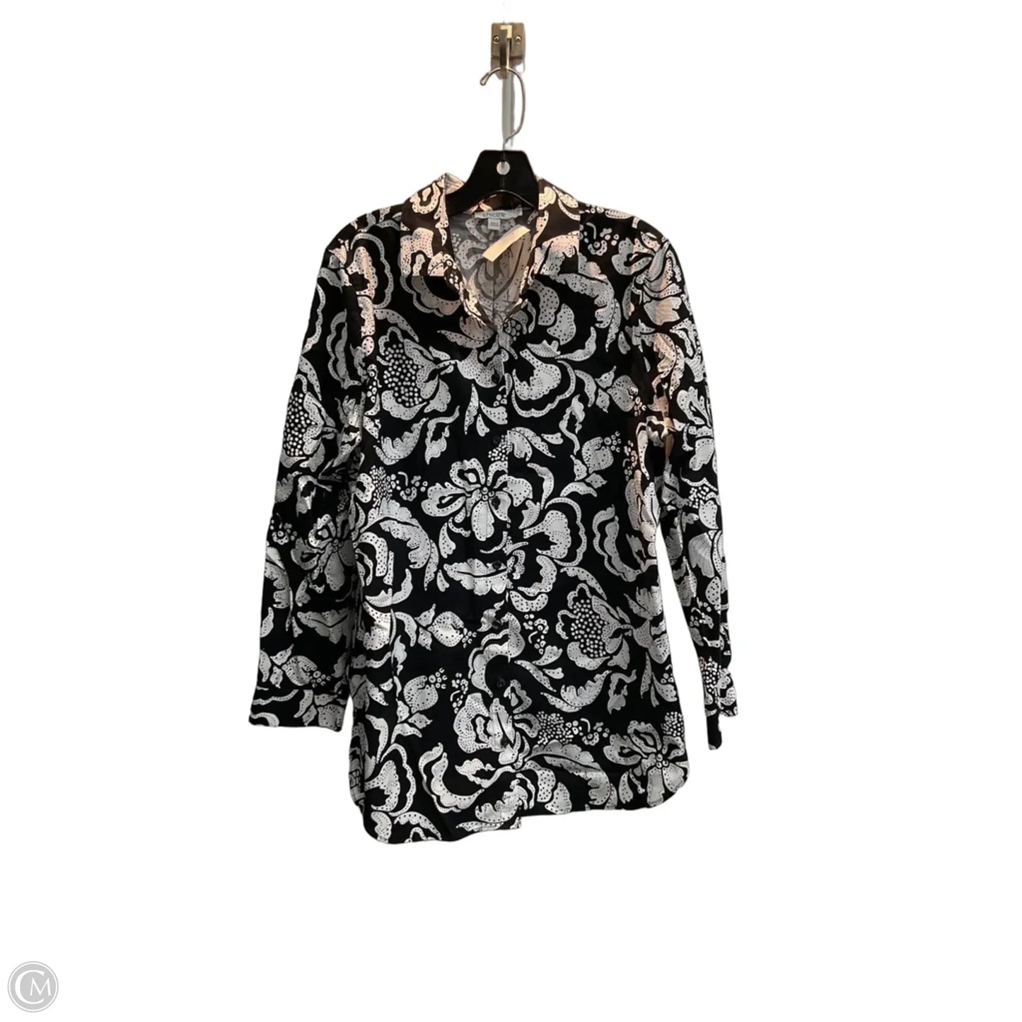 Blouse Long Sleeve By Chicos In Black & White, Size: M