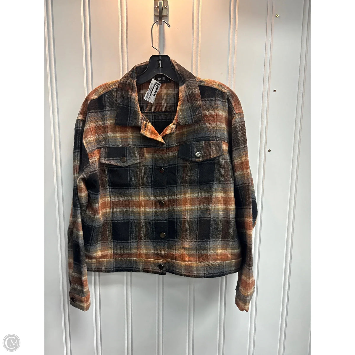 Jacket Denim By Blue B In Plaid Pattern, Size: M