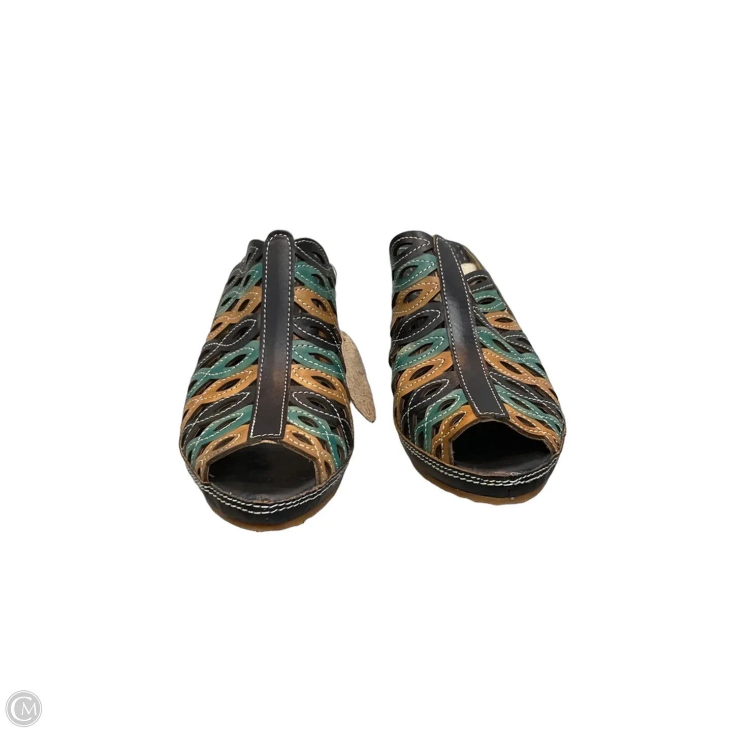 Sandals Heels Block By Spring Step In Teal, Size: 6.5