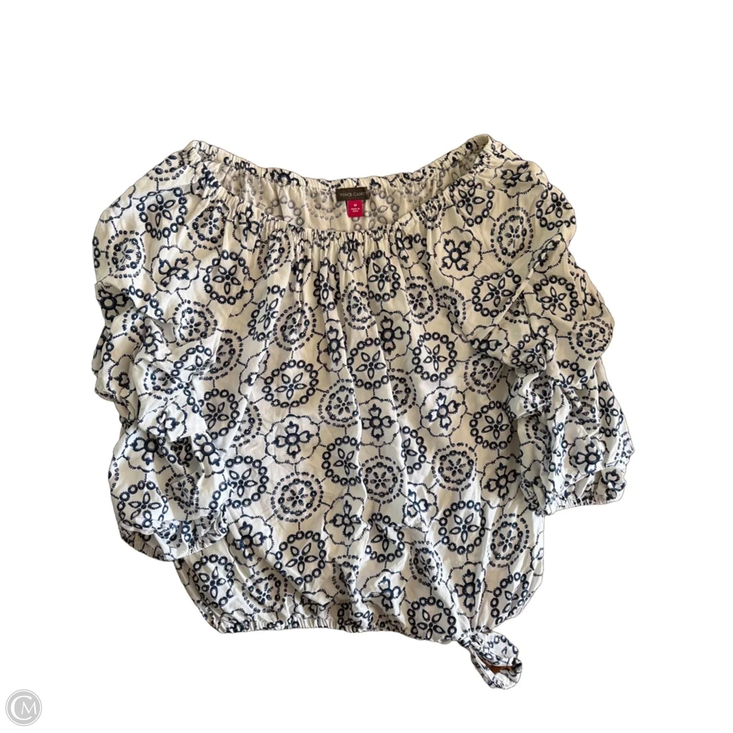 Top 3/4 Sleeve By Vince Camuto In Blue & Cream, Size: M