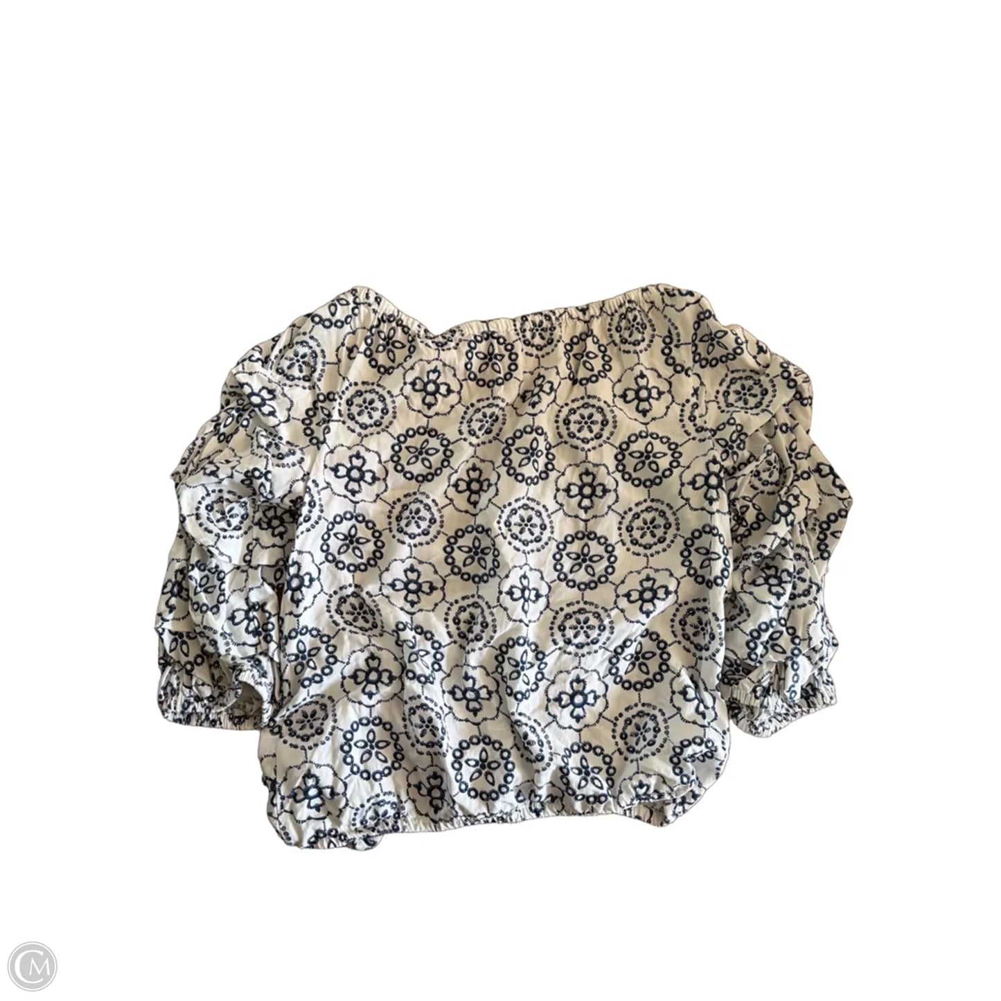 Top 3/4 Sleeve By Vince Camuto In Blue & Cream, Size: M